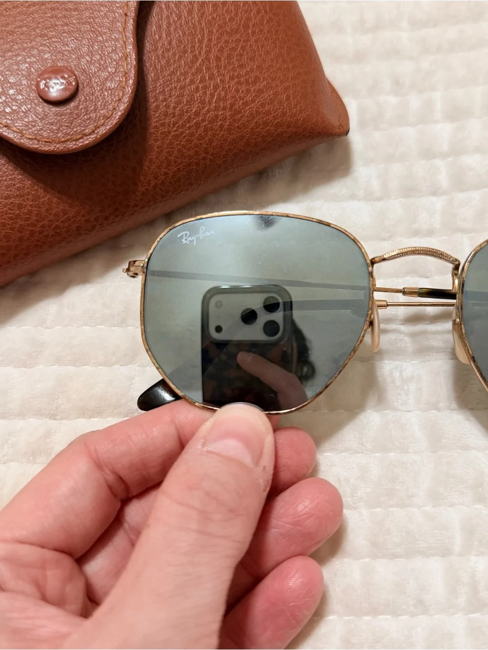 Ray-Ban Hexagonal Frame Sunglasses with Silve/Blue Flash Lenses